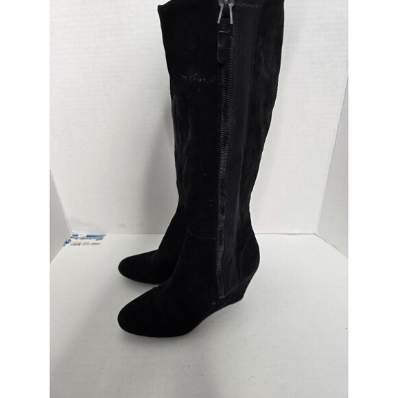 Via Spiga Black Suede Knee High Wedge Riding Boots - Picture 5 of 16
